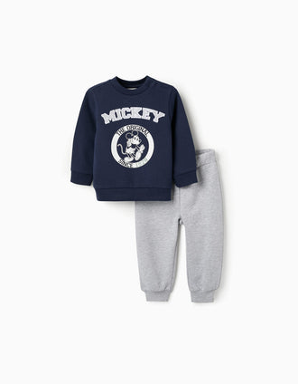 Sweat + Calças de Algodão para Bebé Menino 'Mickey', Azul/Cinza
