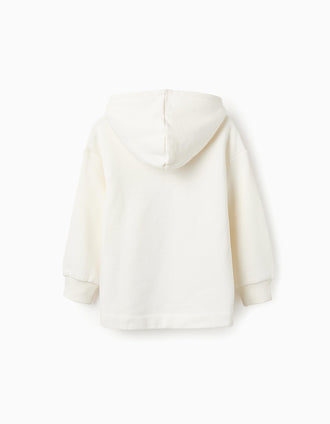 Sudadera de Algodón con Capucha para Niña 'Flores', Blanco