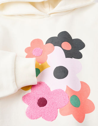 Sudadera de Algodón con Capucha para Niña 'Flores', Blanco