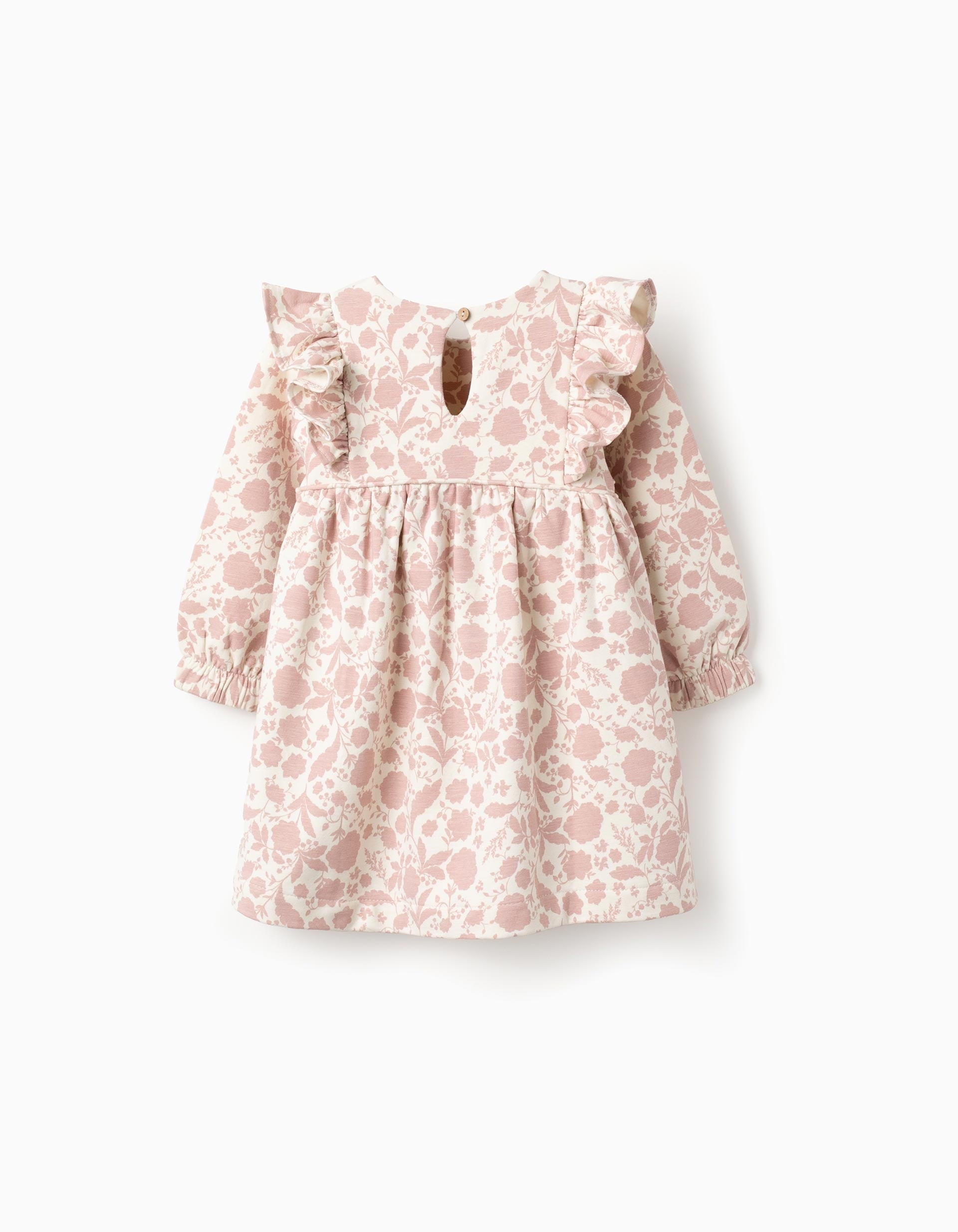 Floral Dress + Hair Ribbon for Baby Girls, White/Pink