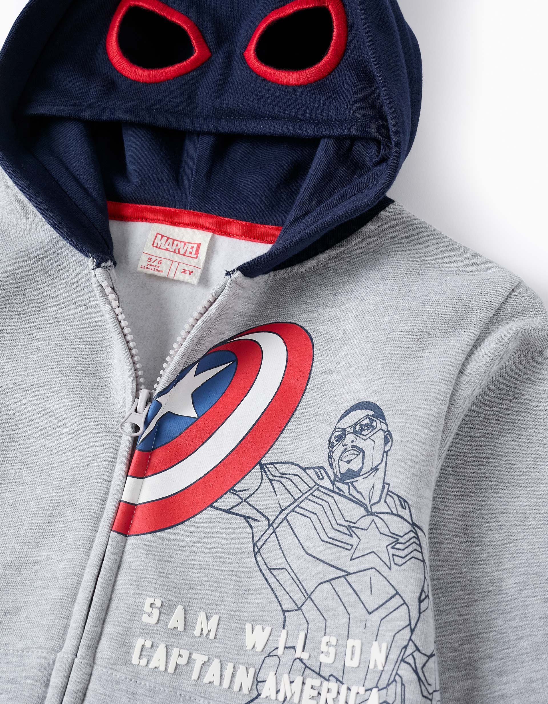 Fleece Hooded Jacket with Mask for Boys 'Captain America', Grey