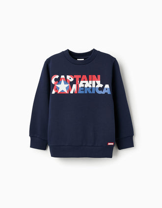 Sweat en Coton pour Garçon 'Capitaine Amérique', Bleu Foncé