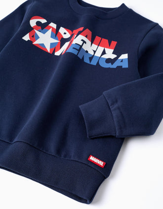 Sweat en Coton pour Garçon 'Capitaine Amérique', Bleu Foncé