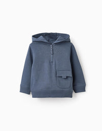 Cotton Hooded Sweatshirt with Pocket for Baby Boys, Blue