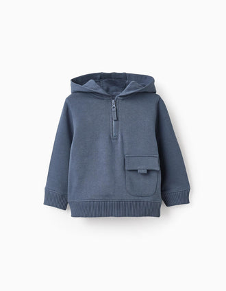Sweat en Coton avec Capuche et Poche pour Bébé Garçon, Bleu