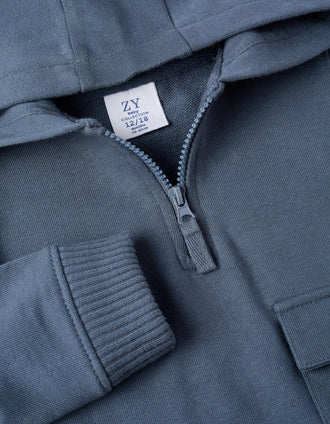 Sweat en Coton avec Capuche et Poche pour Bébé Garçon, Bleu