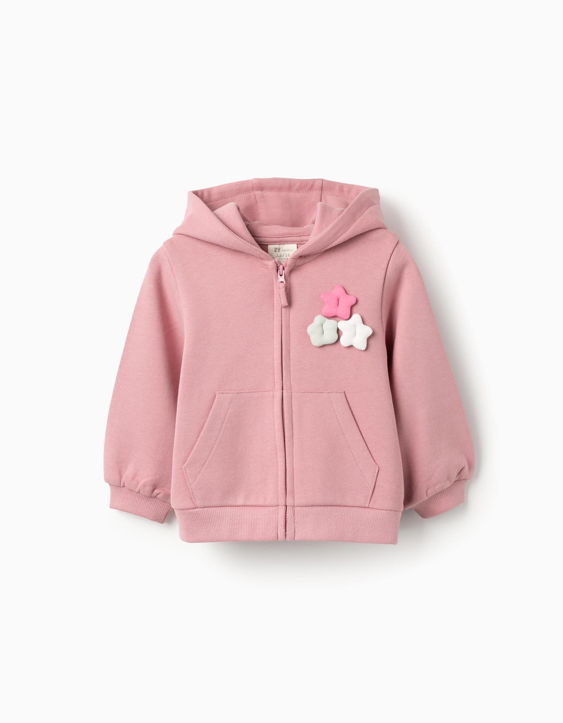 Hooded Jacket with Flowers for Baby Girls, Pink