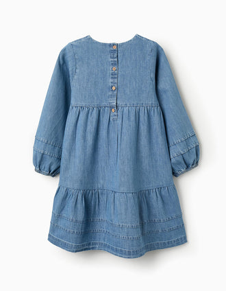 Vestido Vaquero con Bordados para Niña, Azul