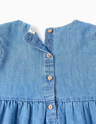 Vestido Vaquero con Bordados para Niña, Azul