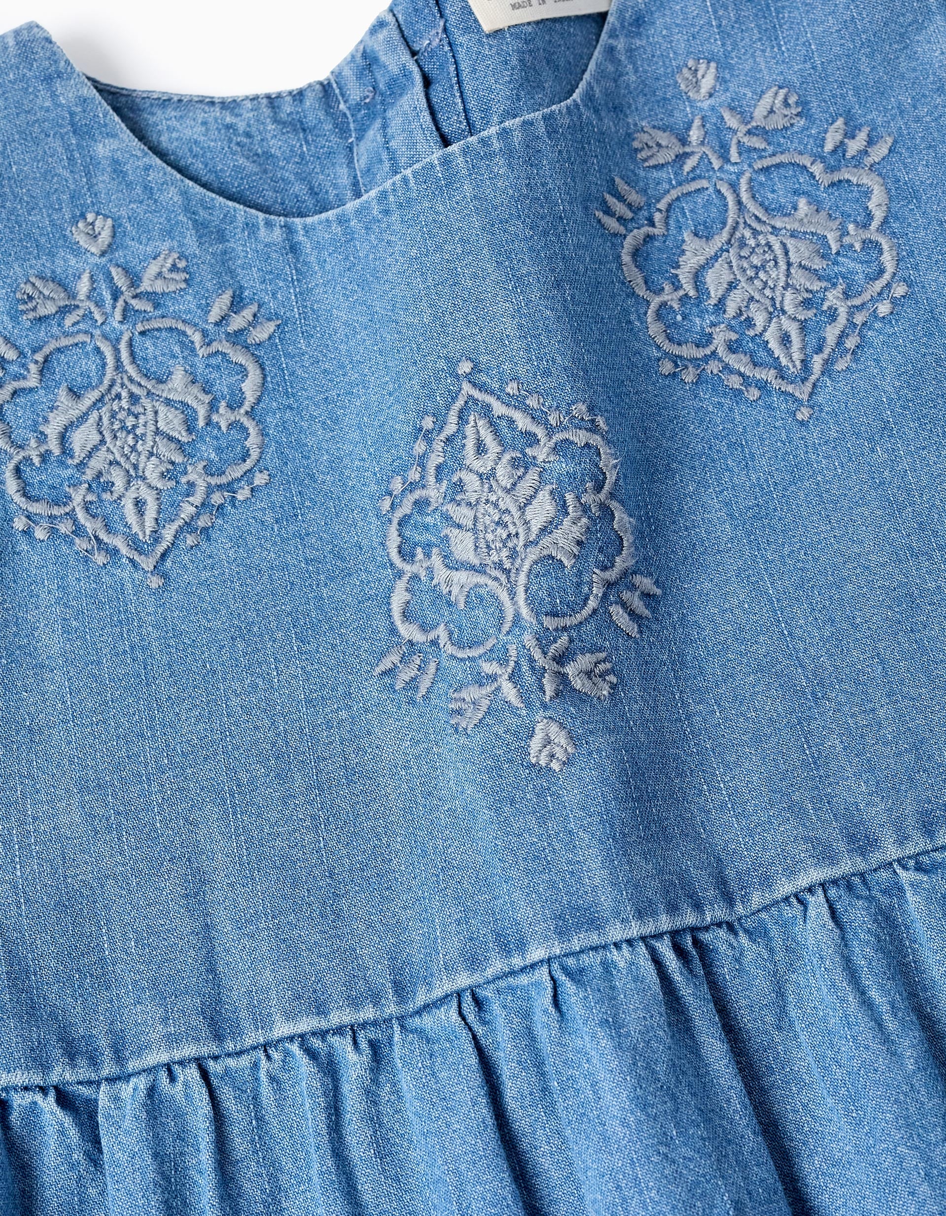 Denim Dress with Embroidery for Girls, Blue