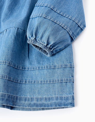 Vestido Vaquero con Bordados para Niña, Azul