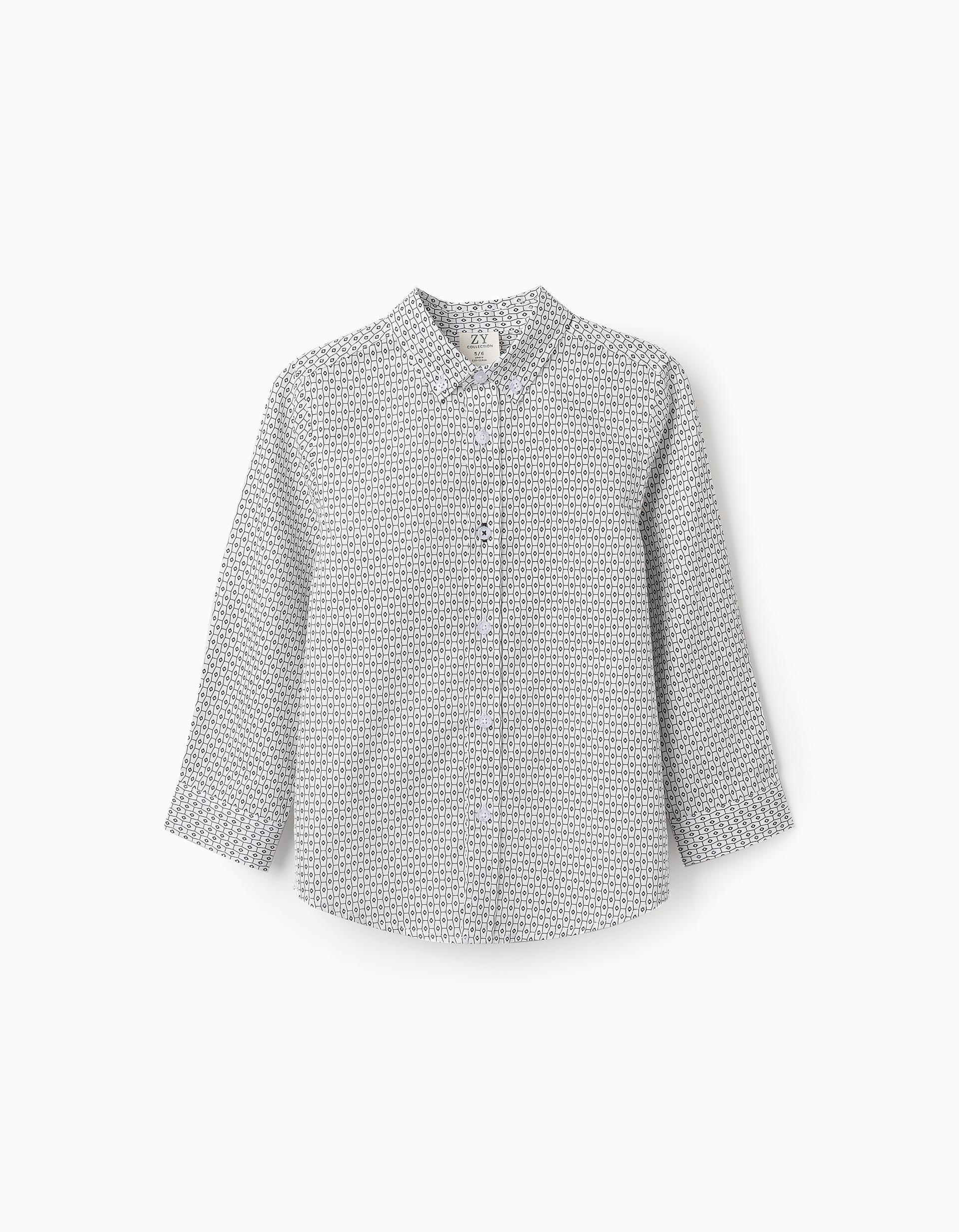 Cotton Shirt with Pattern for Boys, White