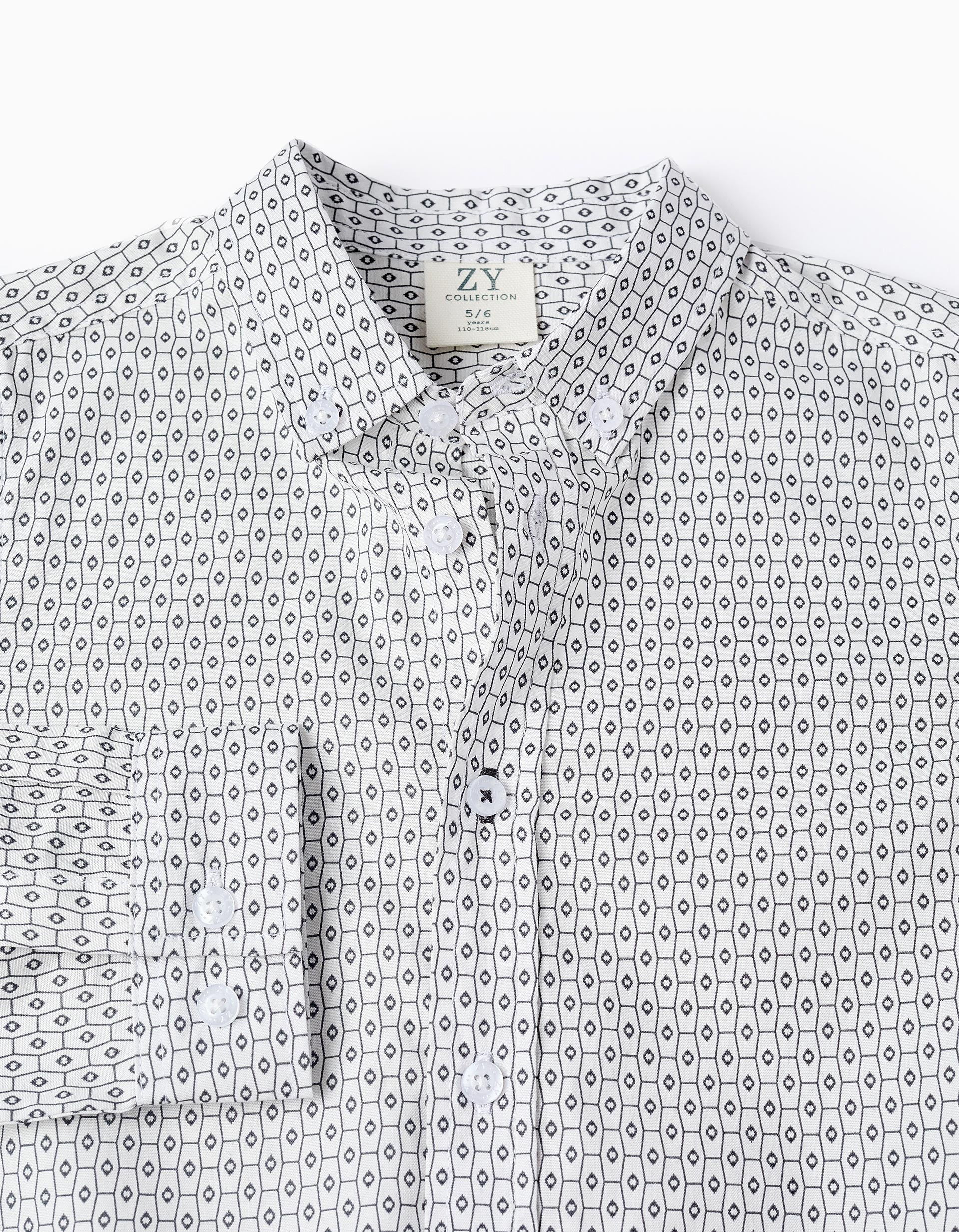 Cotton Shirt with Pattern for Boys, White