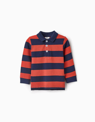 Polo en Coton à Rayures pour Bébé Garçon, Orange/Bleu Foncé