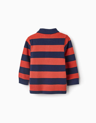 Polo en Coton à Rayures pour Bébé Garçon, Orange/Bleu Foncé