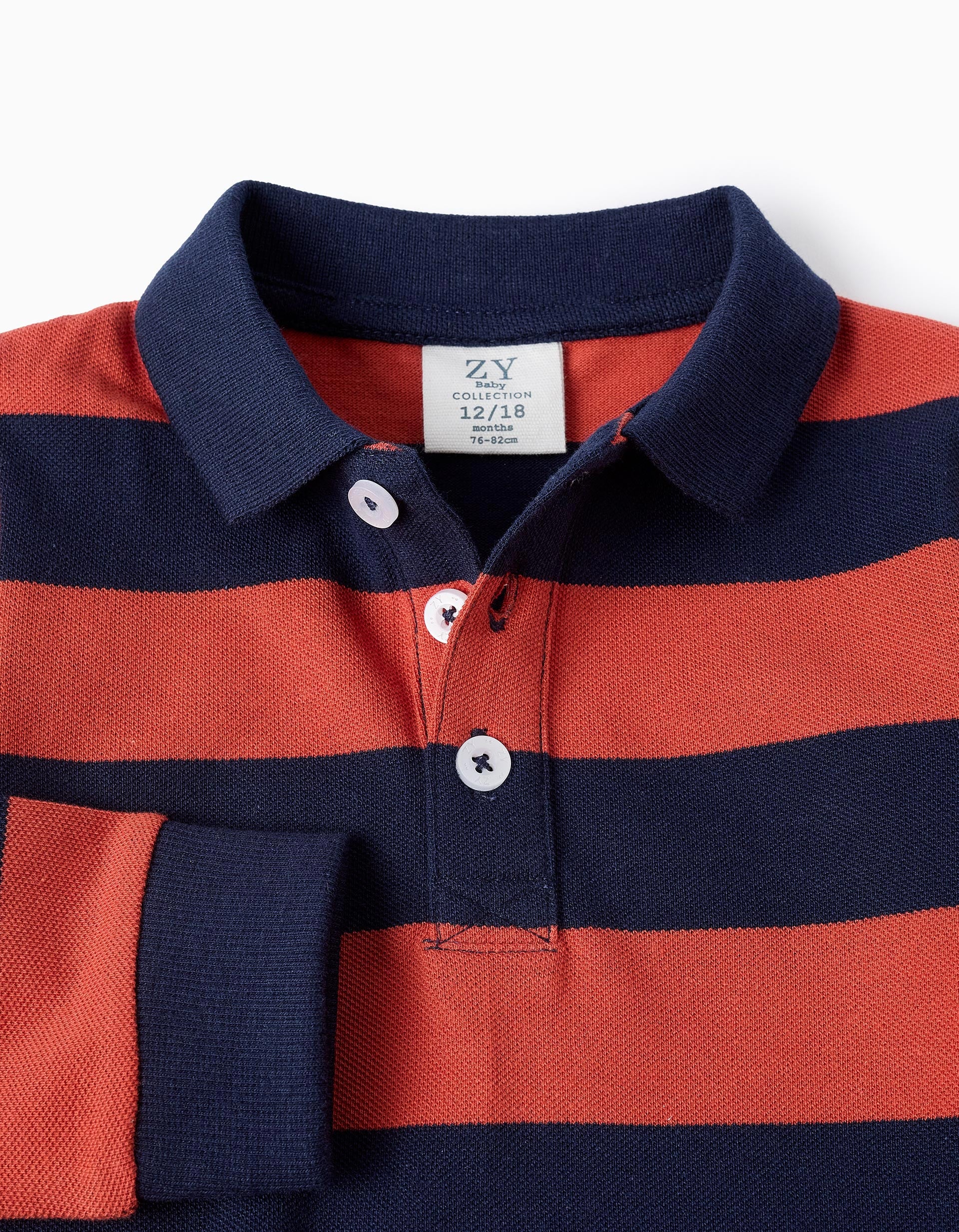 Cotton Striped Polo for Baby Boys, Orange/Navy Blue