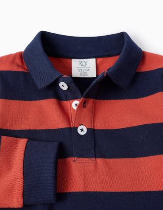 Polo en Coton à Rayures pour Bébé Garçon, Orange/Bleu Foncé