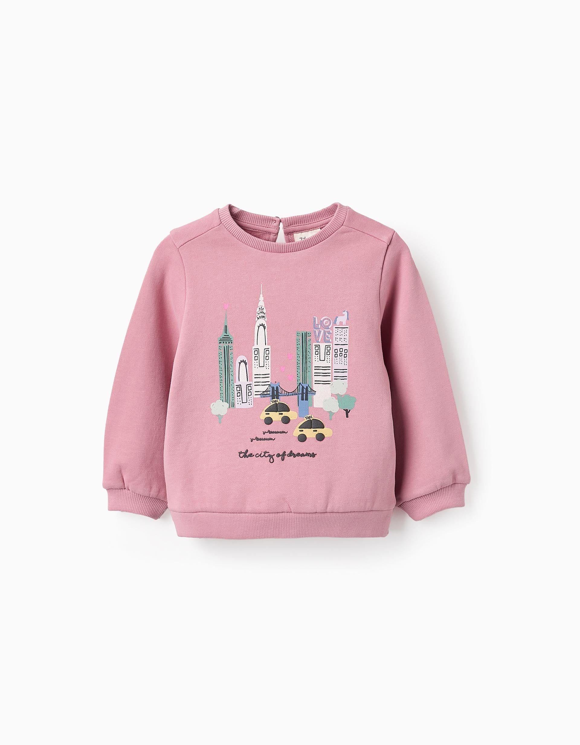 Fleece Cotton Sweatshirt for Baby Girls 'New York', Pink