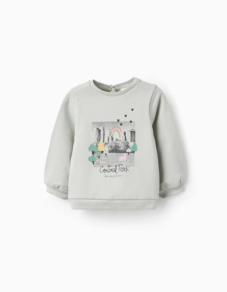 Sweat de Algodão Cardada para Bebé Menina 'Nova Iorque', Verde Água