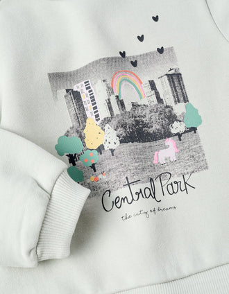 Sweat de Algodão Cardada para Bebé Menina 'Nova Iorque', Verde Água