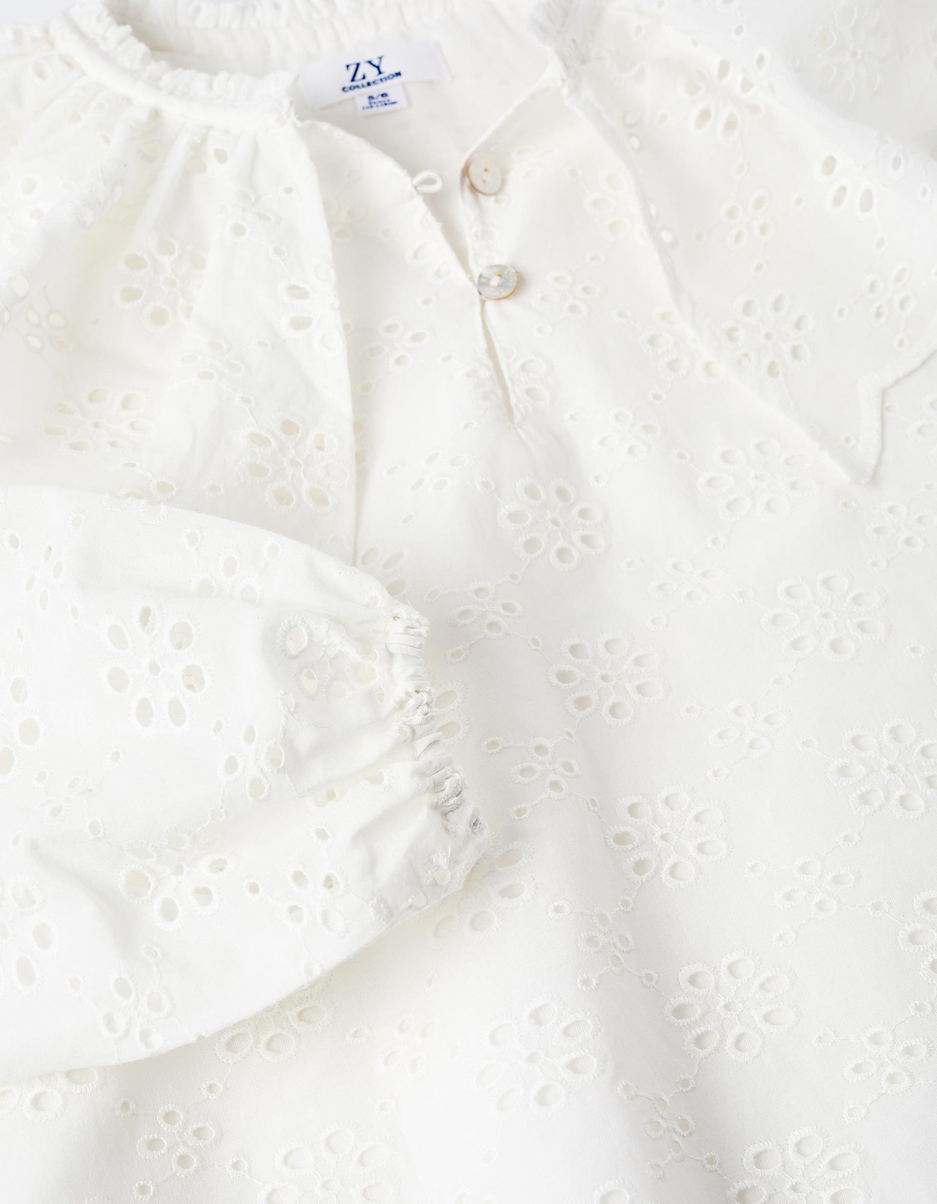 Cotton Blouse with Broderie Anglaise for Girls, White