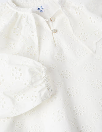 Blouse en Coton avec Broderie Anglaise pour Fille, Blanc