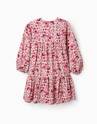 Robe Florale pour Fille, Rose/Beige