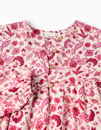 Robe Florale pour Fille, Rose/Beige