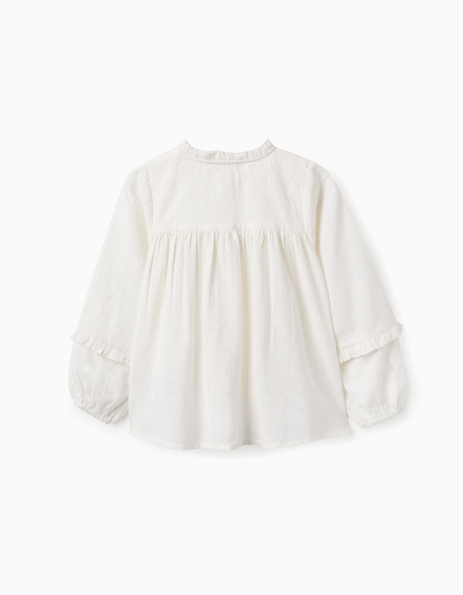 Cotton Shirt with Ruffles for Girls, White