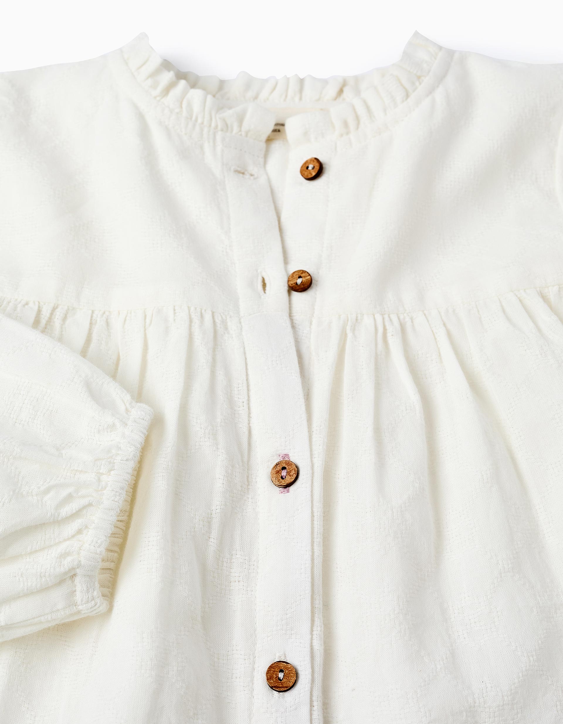 Cotton Shirt with Ruffles for Girls, White