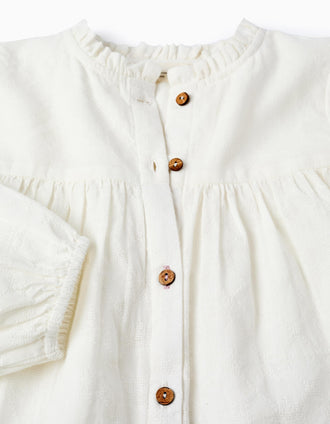 Camisa de Algodón con Volantes para Niña, Blanco