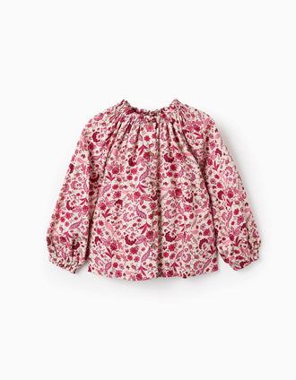 Camisa Floral para Niña, Rosa/Beige