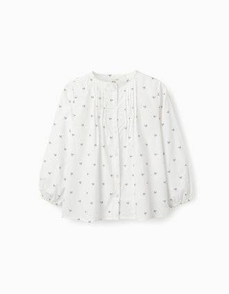 Camisa Floral en Algodón para Niña, Blanco