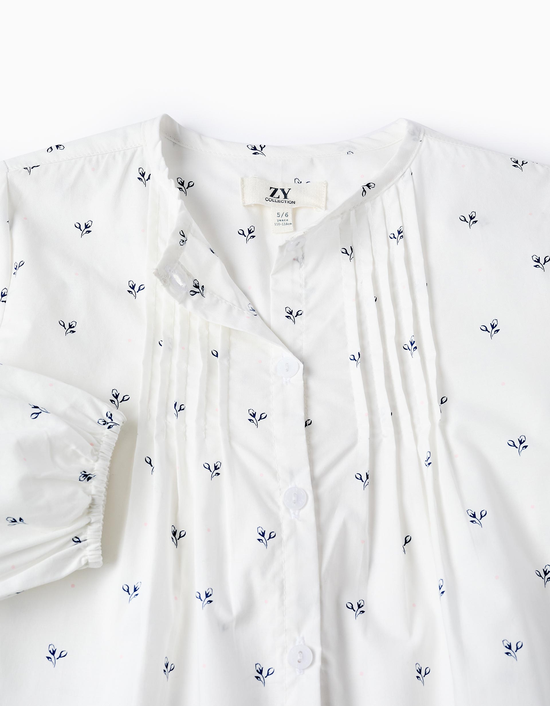 Floral Cotton Shirt for Girls, White