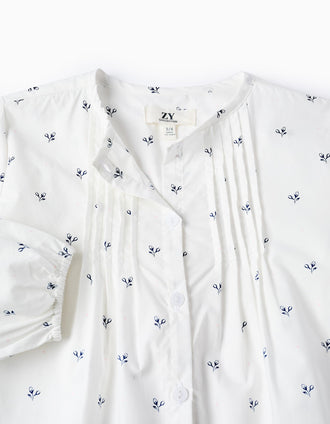 Camisa Floral en Algodón para Niña, Blanco