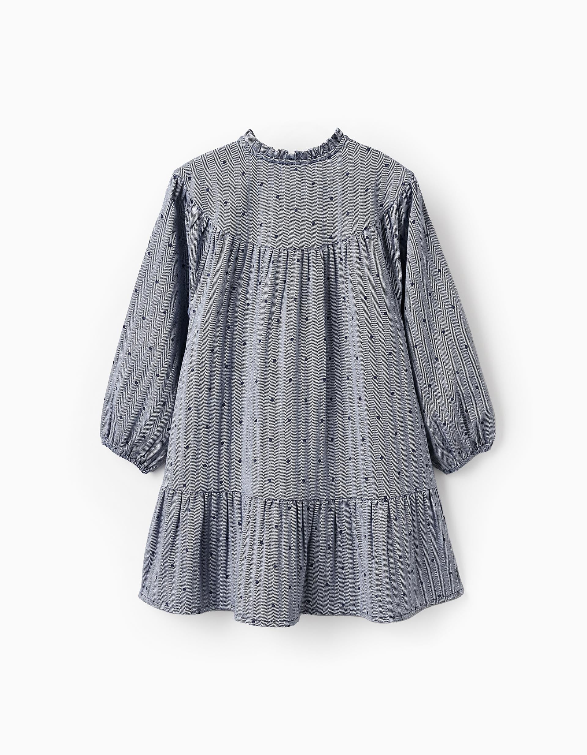 Cotton Dress with Pattern for Girls, Blue