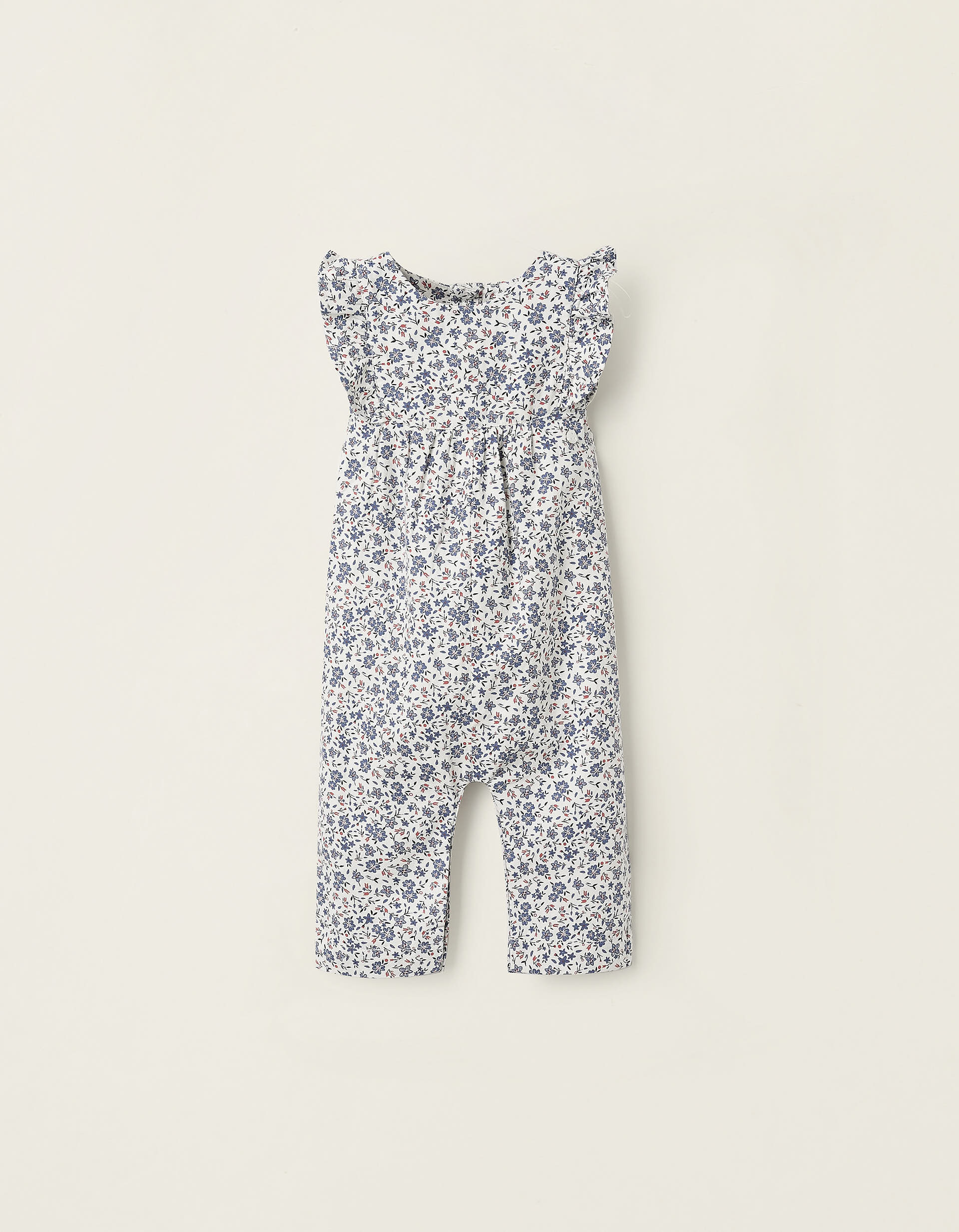 Floral Jumpsuit for Newborn Girls, White/Blue/Red