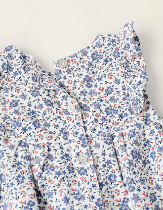 Mono Floral para Recién Nacida, Blanco/Azul/Rojo