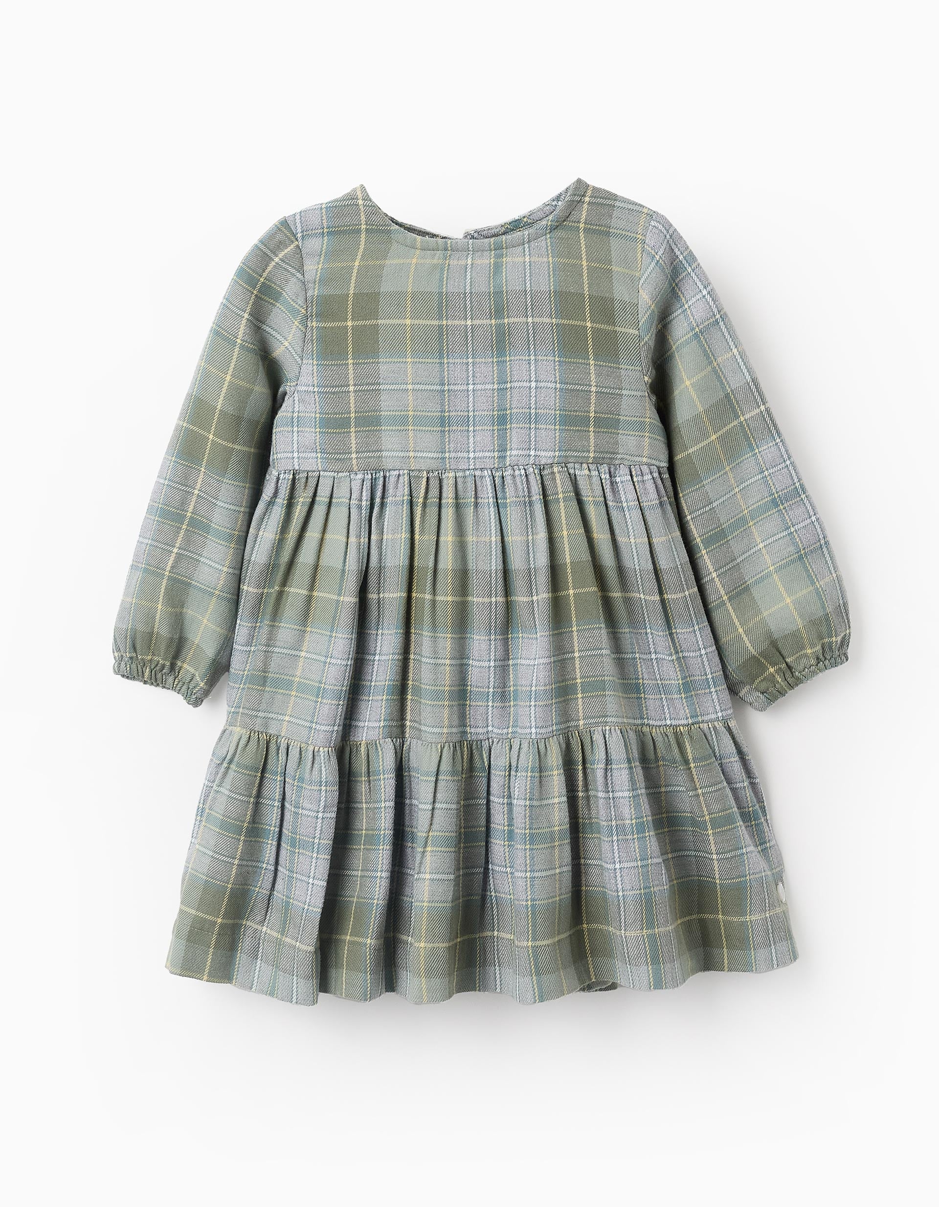 Flannel Checked Dress for Baby Girls, Green/Grey