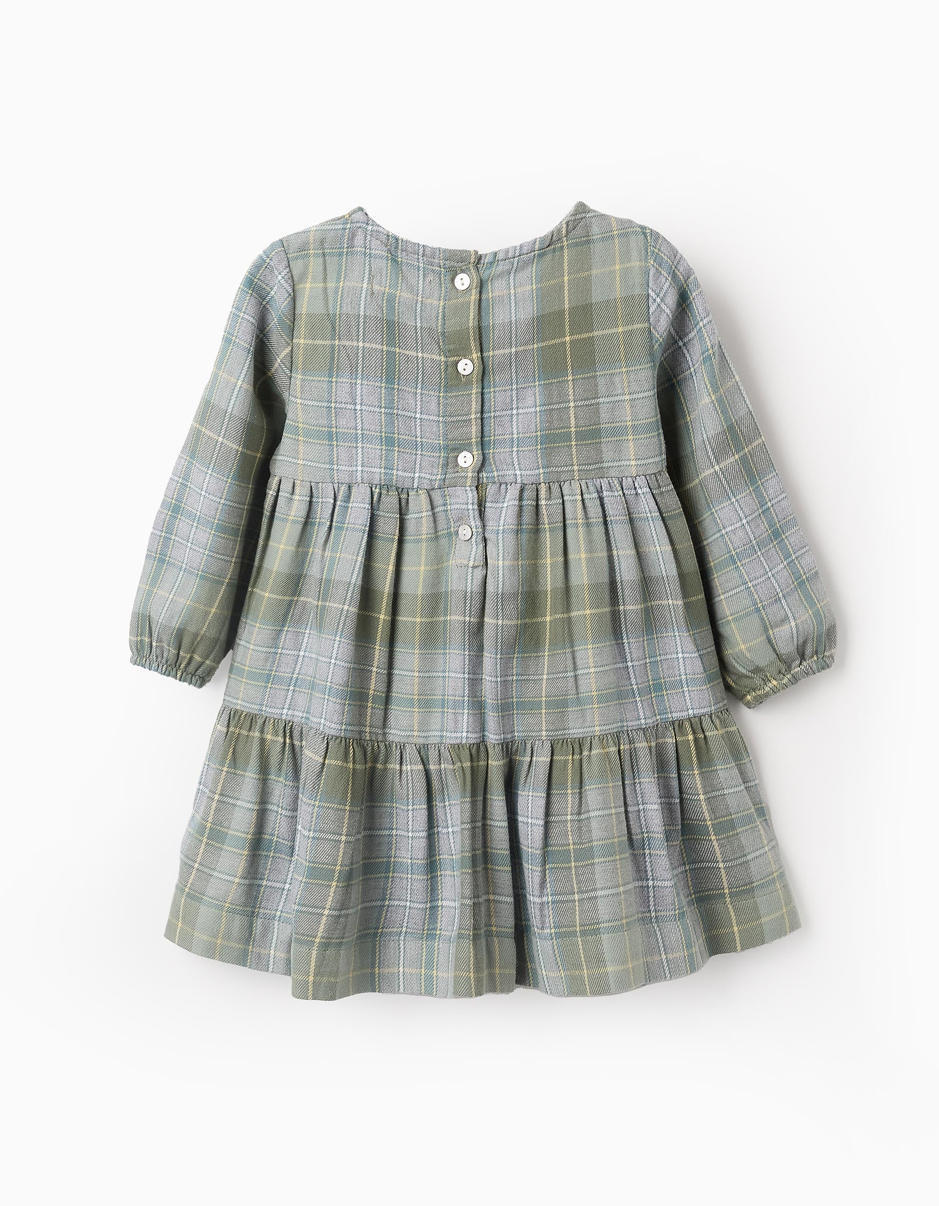 Flannel Checked Dress for Baby Girls, Green/Grey