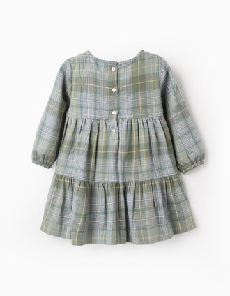 Robe en Flanelle à Carreaux pour Bébé Fille, Vert/Gris