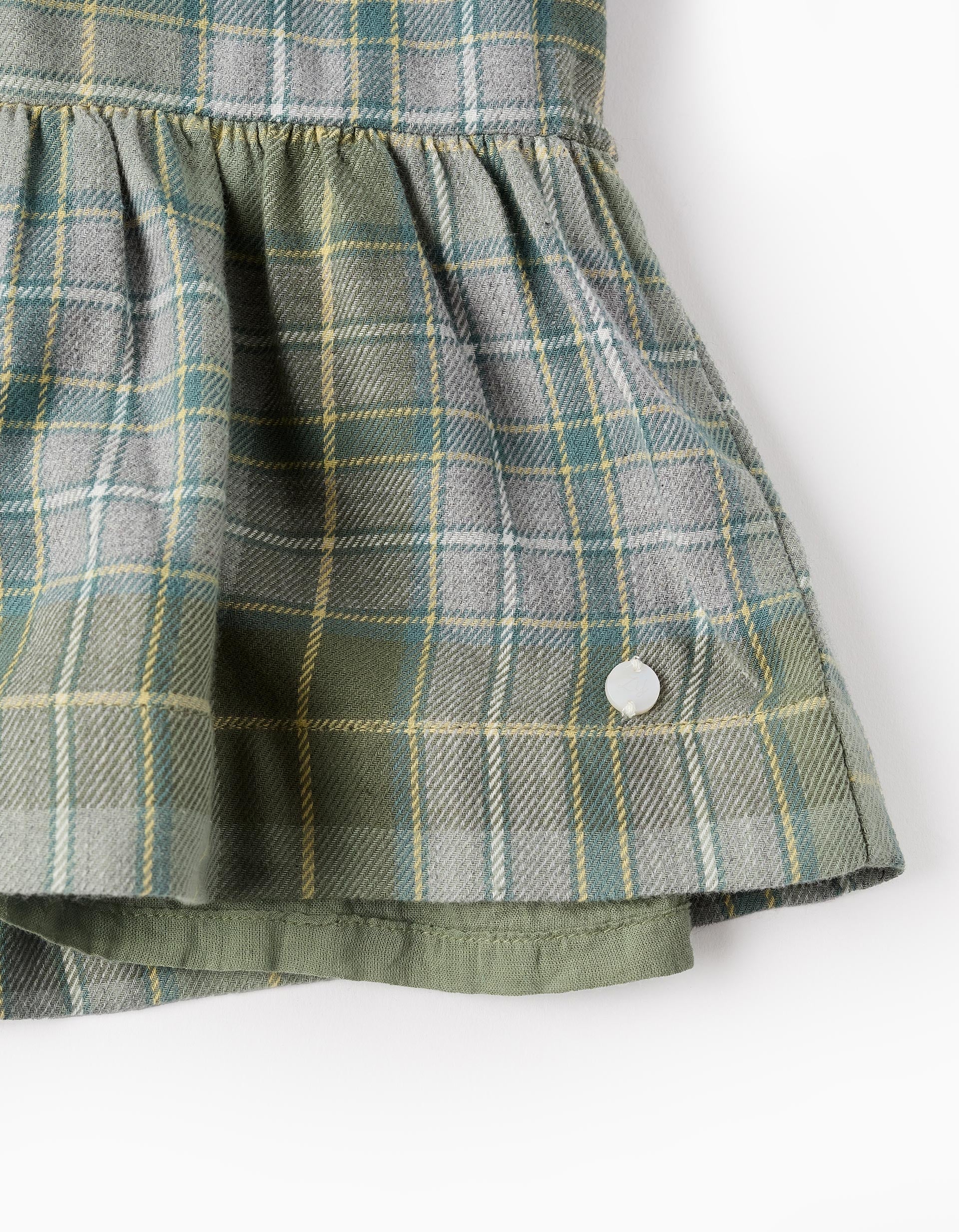 Flannel Checked Dress for Baby Girls, Green/Grey