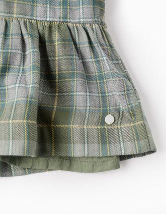 Robe en Flanelle à Carreaux pour Bébé Fille, Vert/Gris