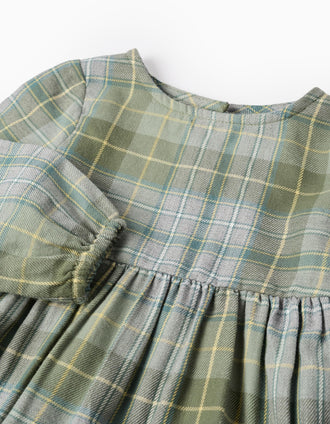 Robe en Flanelle à Carreaux pour Bébé Fille, Vert/Gris