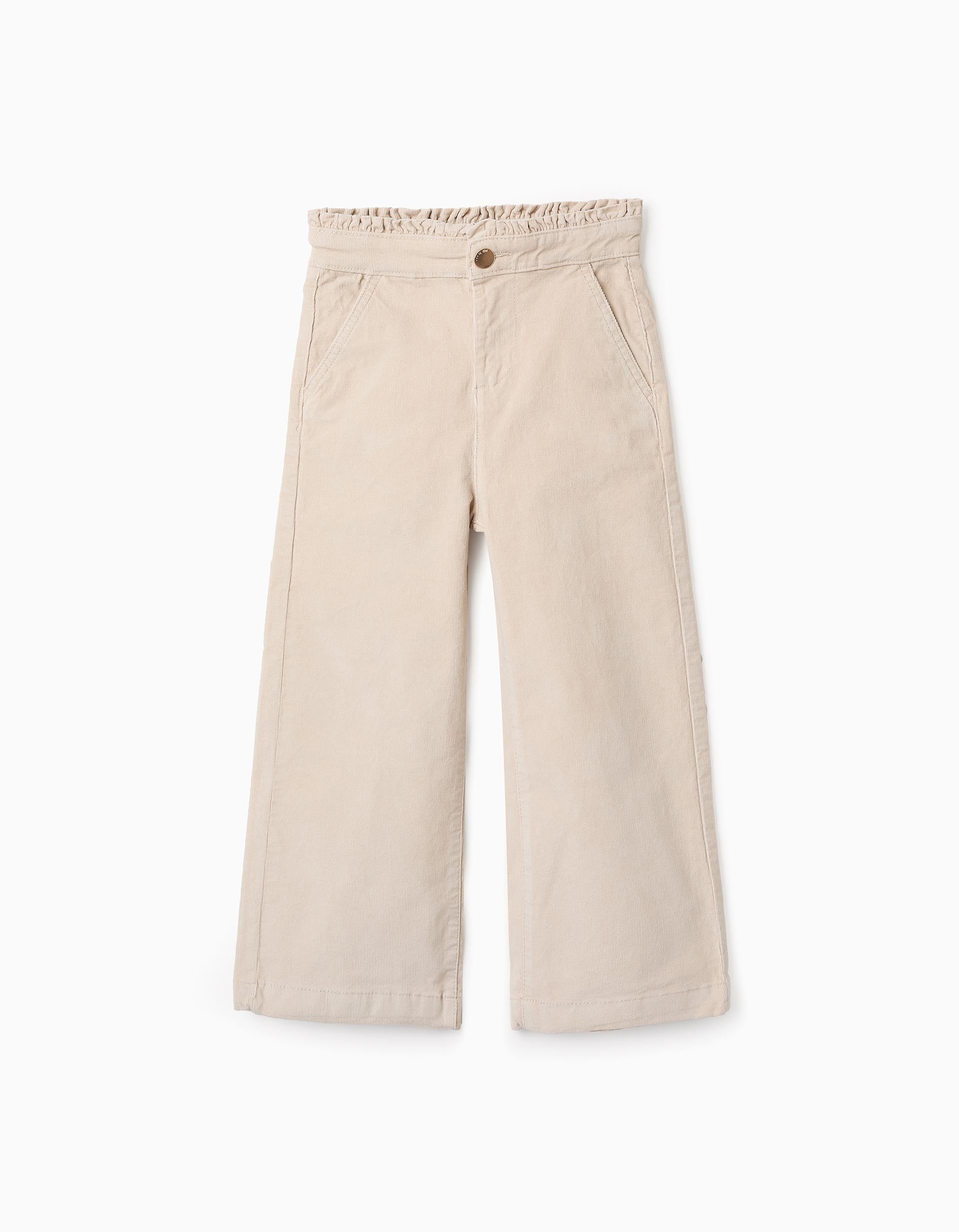 Pantalon en Velours Côtelé pour Fille 'Wide Leg', Beige