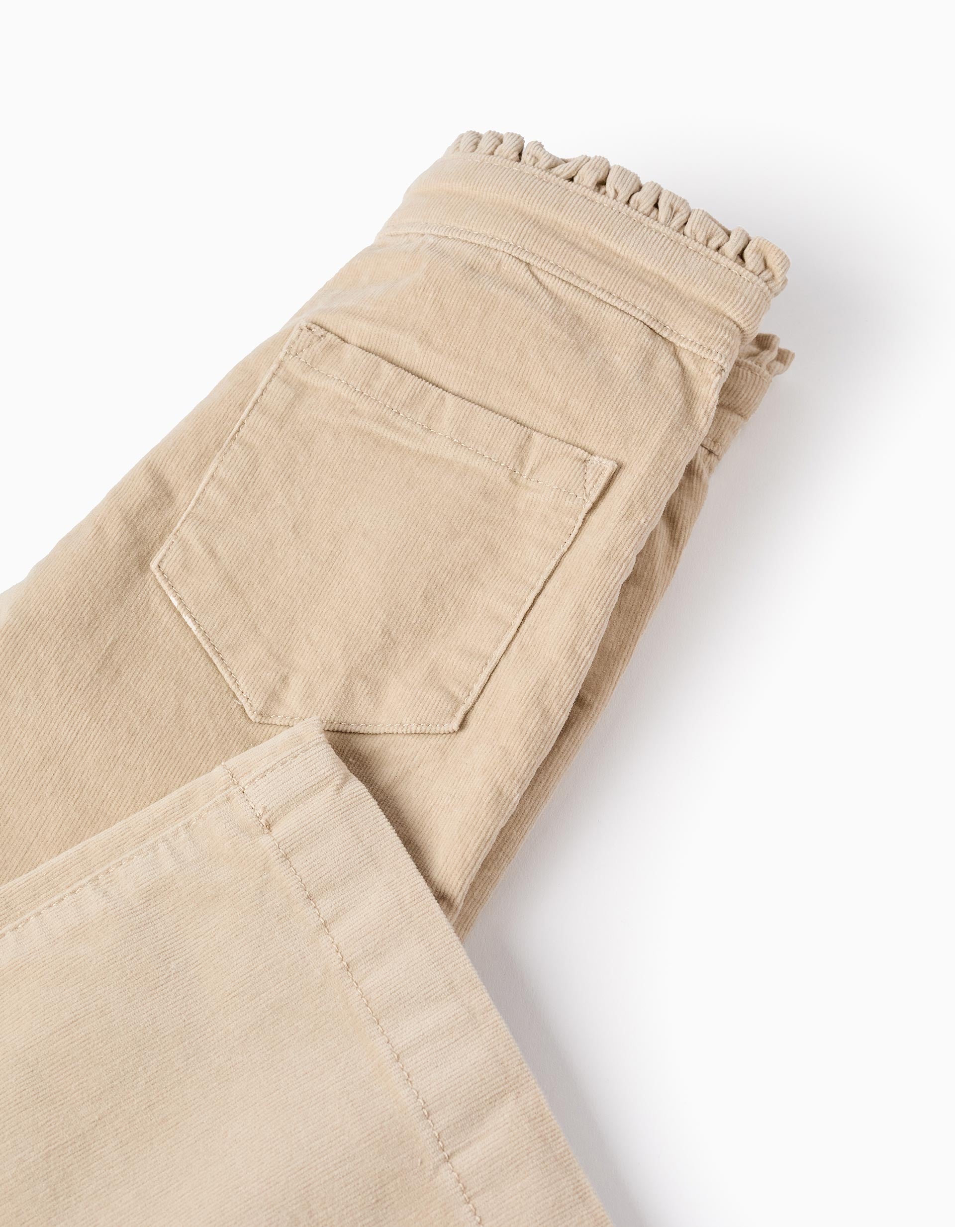 Pantalon en Velours Côtelé pour Fille 'Wide Leg', Beige