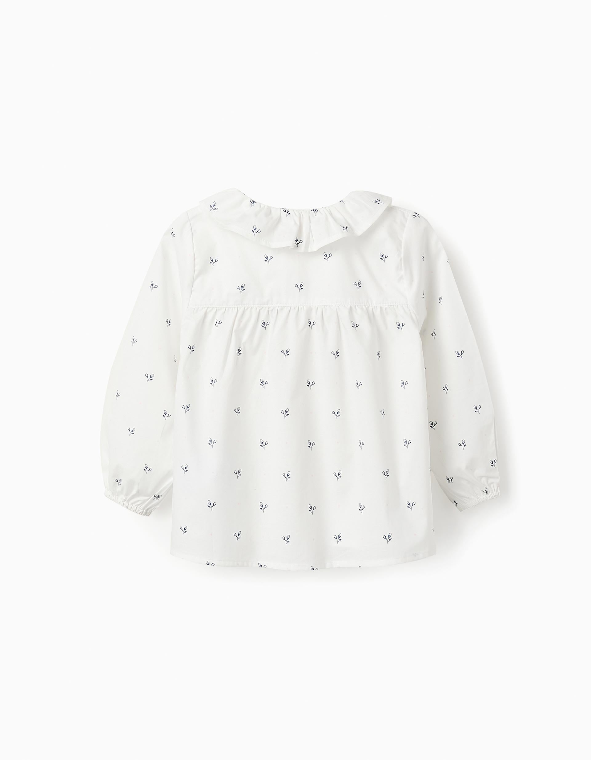 Floral Cotton Blouse for Baby Girls, White