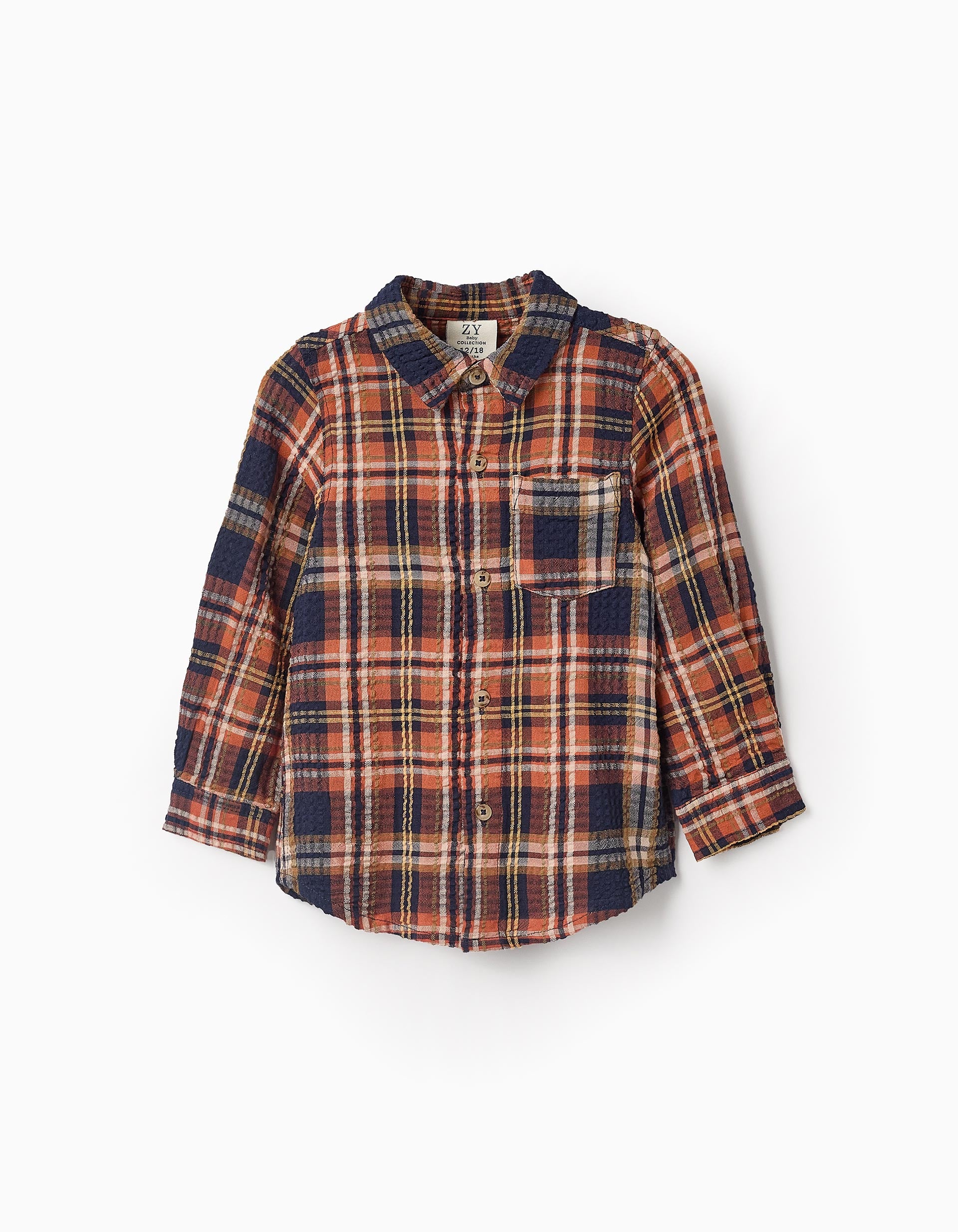 Shirt with Check for Baby Boys 'B&S', Orange/Dark Blue