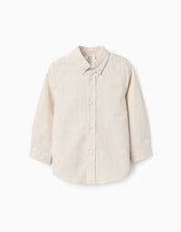 Camisa de Algodón a Rayas para Bebé Niño, Beige/Blanco