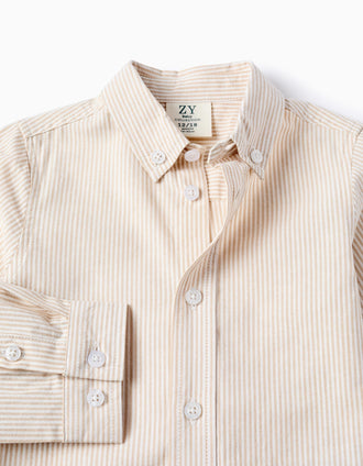 Chemise en Coton à Rayures pour Bébé Garçon, Beige/Blanc